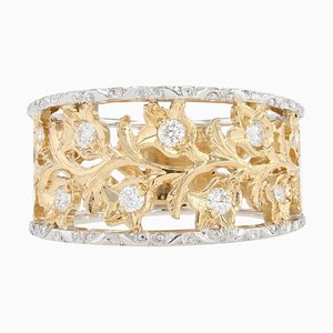 Modern Floral Band Ring in 18 Karat Yellow White Gold with Diamonds