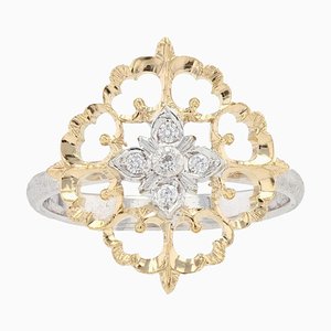 Anillo moderno grande en Arabesco blanco amarillo de 18 kt con diamantes