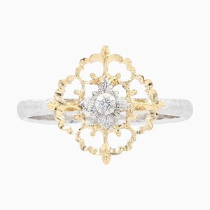 Small Modern Ring in 18 Karat Yellow White Arabesque with Diamonds