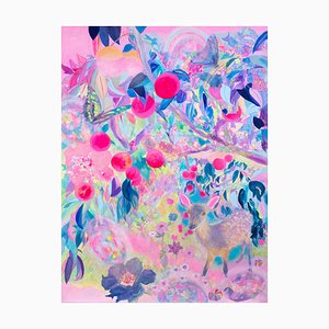 Minako Asakura, Peach Tree, 2021, Acrylic & Watercolour on Paper on Wood