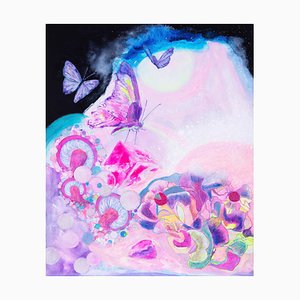 Minako Asakura, Dreaming, Butterfly, 2021, acrilico e acquerello su carta e legno