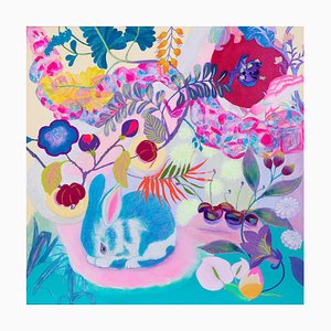 Minako Asakura, Jewel Tree, Rabbit, 2021, Acrylic & Watercolour on Paper on Wood