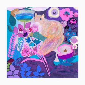 Minako Asakura, Écureuil dans la Forêt, 2022, Acrylique et Aquarelle sur Papier sur Bois