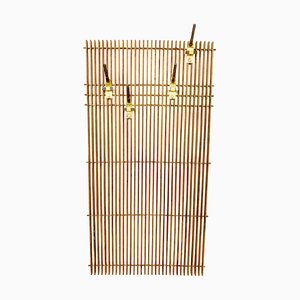 Mid-Century Italian Modulable Coat Rack in Slatted Wood and Brass, 1950s
