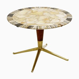 Mid-Century Modern Side Table in Wood Brass and Marble by Osvaldo Borsani, 1950s