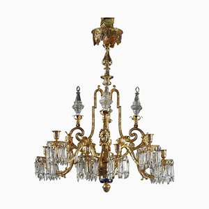Large Chandelier with Gilt Bronze Crystals and Decorations