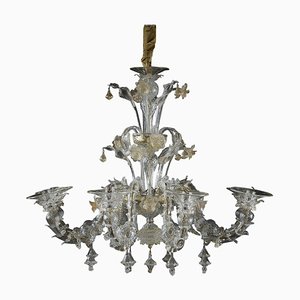 Lámpara de araña grande de cristal de Murano y oro