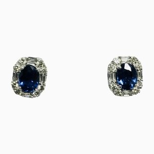 18 Carat White Gold, Sapphire & Diamond Stud Earrings, Set of 2