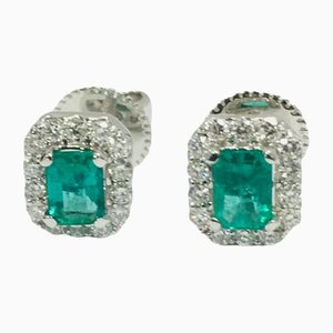 18 Carat White Gold, Emerald & Diamond Stud Earrings, Set of 2