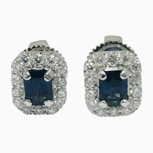 18 Carat White Gold, Sapphire & Diamond Stud Earrings, Set of 2