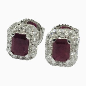 18 Carat White Gold, Ruby & Diamond Stud Earrings, Set of 2