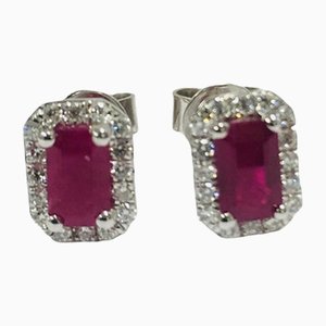 9 Carat White Gold, Ruby & Diamond Stud Earrings, Set of 2