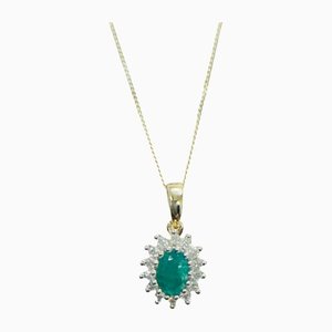 9 Karat Emerald & Diamond Cluster Pendant