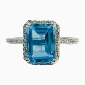 9 Carat White Gold, Blue Topaz & Diamond Dress Ring
