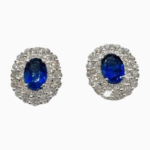Vintage White Gold Sapphire & Diamond Cluster Earrings, Set of 2