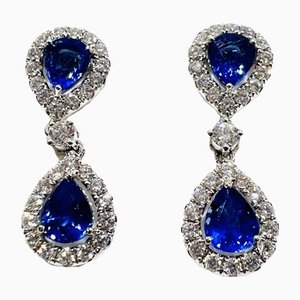 Vintage White Gold Sapphire and Diamnd Drop Earrings, Set of 2