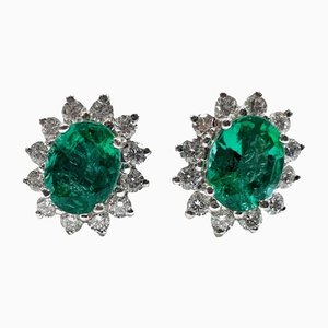 Vintage Cluster Ohrringe aus Weißgold mit Smaragd und Diamanten, 2er Set