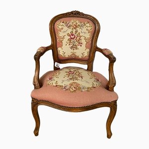 Antique Wood and Fabric Chair
