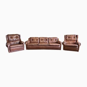 Mid-Century Danish Sofa and Lounge Chairs in Leather