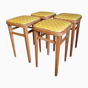 Mid-Century Stools with Yellow Fabric Seating, 1950s, Set of 4