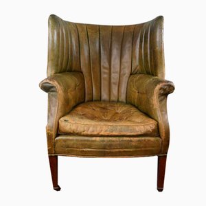 Antique Patinated Wingback Library Chair