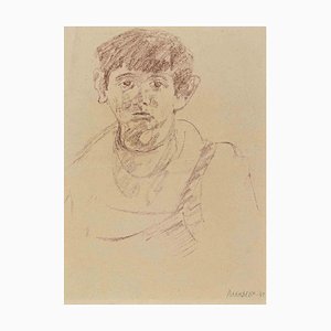 Fausto Pirandello, Portrait of Artists Son Antonio, Sanguine on Paper, 1930s
