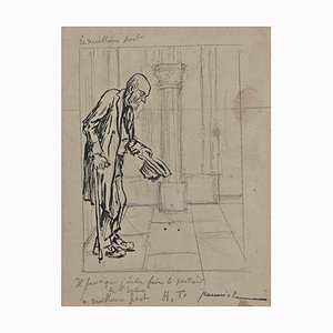 Pierre Georges Jeanniot, The Beggar, Charcoal Drawing, Early 20th-Century