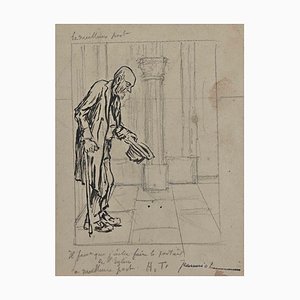 Pierre Georges Jeanniot, The Beggar, Disegno a carboncino, inizio XX secolo