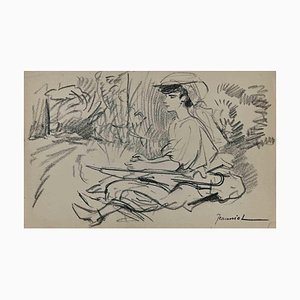 Pierre Georges Jeanniot, Woman, Charcoal Drawing, Early 20th-Century