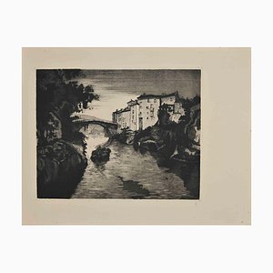 Georges-Henri Tribout, Blick auf den Fluss, Radierung, frühes 20. Jh