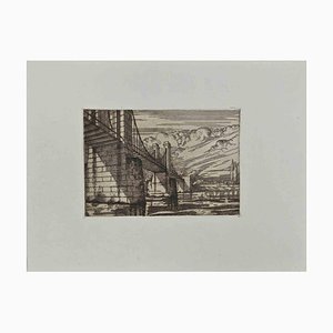 Georges-Henri Tribout, The Bridge, Original Etching, Early 20th-Century