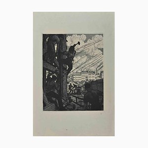 Georges-Henri Tribout, Men at Work, Grabado original, años 40