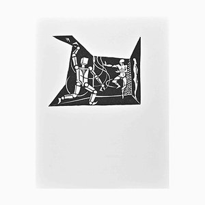 Albert Flocon, Mensch & Kunstfigur, Linolschnitt, 1980er