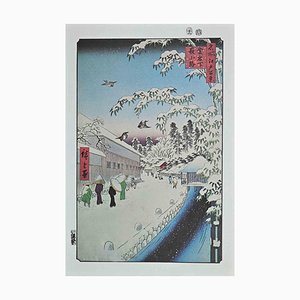After Utagawa Hiroshige, Walking in Snowy Winter, Lithograph, Mid 20th-Century