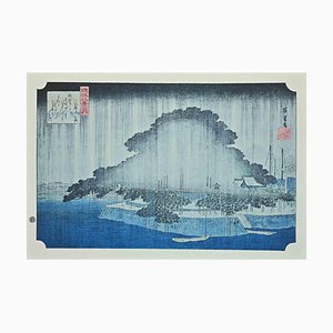 Después de Utagawa Hiroshige, La lluvia, ocho puntos escénicos en Oomi, siglo XX, litografía