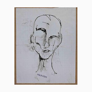 Nils Udo, Portrait, Original Drawing in China Ink, Late 20th-Century