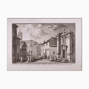 Giuseppe Vasi, Monastero e Chiesa di S. Egidio, Gravure à l'Eau-Forte, Fin du 18ème Siècle
