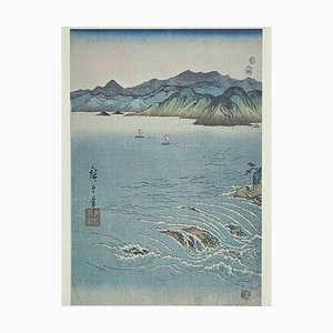 Dopo Utagawa Hiroshige, Whirlpool at Awa, litografia, XIX secolo