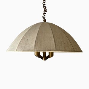 German Pendant Lamp in Brass with Fabric Shade from WKR, 1970s