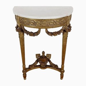 Louis XVI Mid 19th Century Marble and Gilded Wood Half-Moon Support Console