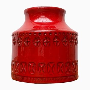 Rote italienische Mid-Century Keramikvase von Aldo Londi für Bitossi, 1960er