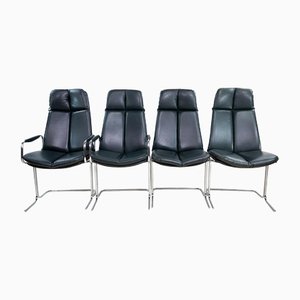 Mid-Century Chairs in Leather by Tim Bates for Pieff, Set of 4