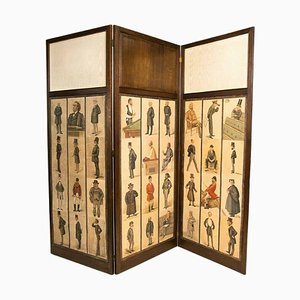 Edwardian Panelled Room Divider Screen with Spy Print