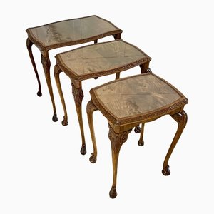 Antique Burr Walnut Nesting Tables, Set of 3
