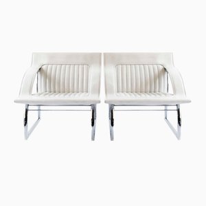 Armlehnstühle aus weißem Leder & Stahl von De Sede, Schweiz, 1970er, 2er Set