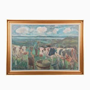 Anders Hune, Cows in the Field, Acrylic & Oil on Canvas, Framed
