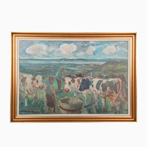 Anders Hune, Kühe im Feld, Acryl & Öl auf Leinwand, gerahmt