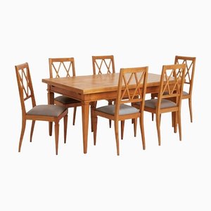 Art Deco Dining Table & Chairs, Set of 7