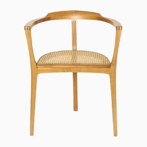 German 3-Legged Wood and Cane Chair by Xaver Seemüller