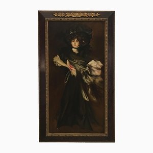 Lady in Black-in the Manner of G Bodini, Huile sur Toile, Encadrée